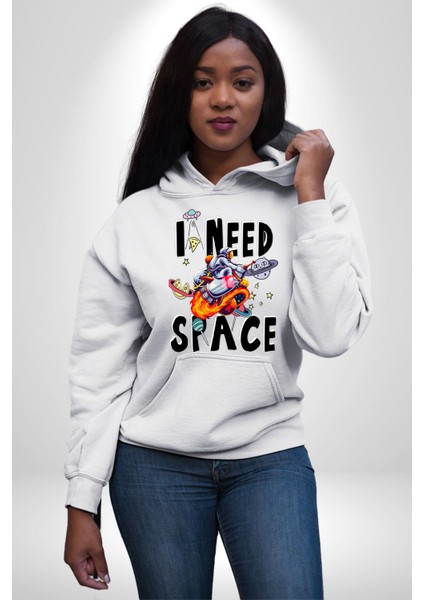 Bana Uzay Lazım Astronot Gezegenler Kadın Erkek Baskılı Üç Iplik Beyaz Kapüşonlu Hodie Sweatshirt fiyatları