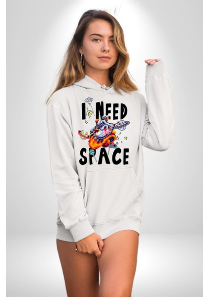Bana Uzay Lazım Astronot Gezegenler Kadın Erkek Baskılı Üç Iplik Beyaz Kapüşonlu Hodie Sweatshirt fırsatları