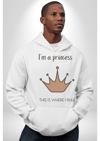 Ben Prensesim Prenses Tacı Kadın Erkek Baskılı Üç Iplik Beyaz Kapüşonlu Hodie Sweatshirt fiyatları