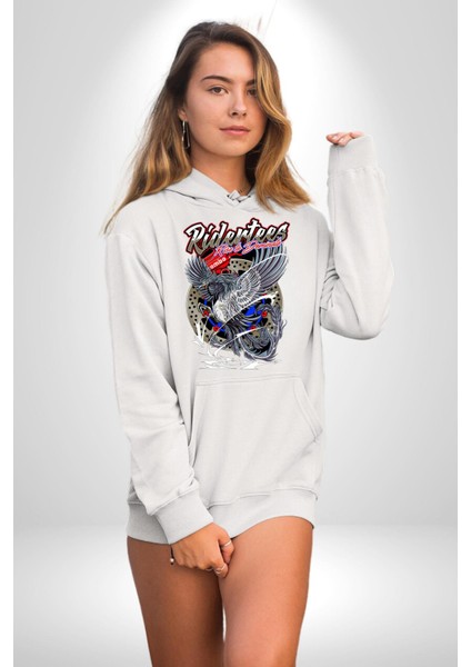 Yollara Hakimiyet Kurmak Amerikan Kartal Kadın Erkek Baskılı Üç Iplik Beyaz Kapüşonlu Hodie Sweatshirt fiyatları