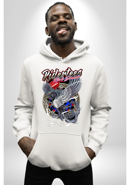 Yollara Hakimiyet Kurmak Amerikan Kartal Kadın Erkek Baskılı Üç Iplik Beyaz Kapüşonlu Hodie Sweatshirt indirimleri