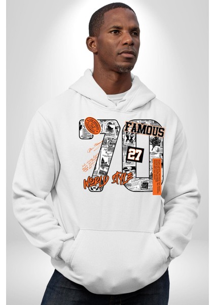 Yetmişler Dünya Sokak Tarzı Kadın Erkek Baskılı Üç Iplik Beyaz Kapüşonlu Hodie Sweatshirt indirimleri