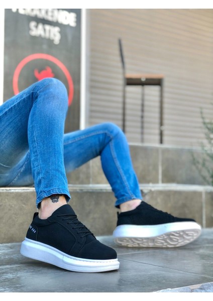 BA0548 Boa Kalın Yüksek Taban Siyah Bağcıklı Spor Erkek Ayakkabı