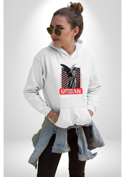 Sokak Tarzı Modern Heykel Kadın Erkek Baskılı Üç Iplik Beyaz Kapüşonlu Hodie Sweatshirt
