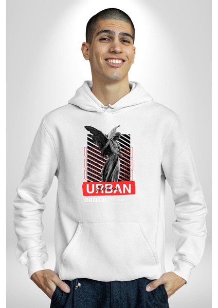 Sokak Tarzı Modern Heykel Kadın Erkek Baskılı Üç Iplik Beyaz Kapüşonlu Hodie Sweatshirt modelleri