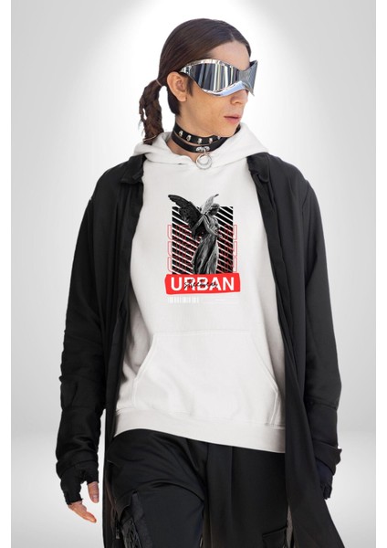 Sokak Tarzı Modern Heykel Kadın Erkek Baskılı Üç Iplik Beyaz Kapüşonlu Hodie Sweatshirt indirimleri