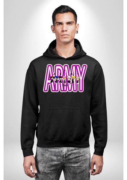 Bts Army Fan Tasarım Kadın Erkek Baskılı Üç Iplik Siyah Kapüşonlu Hodie Sweatshirt fırsatları