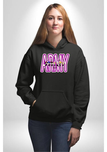 Bts Army Fan Tasarım Kadın Erkek Baskılı Üç Iplik Siyah Kapüşonlu Hodie Sweatshirt indirimleri