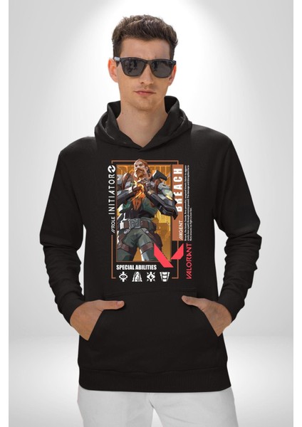 Breach Öncü Karakter Kadın Erkek Baskılı Üç Iplik Siyah Kapüşonlu Hodie Sweatshirt indirimleri