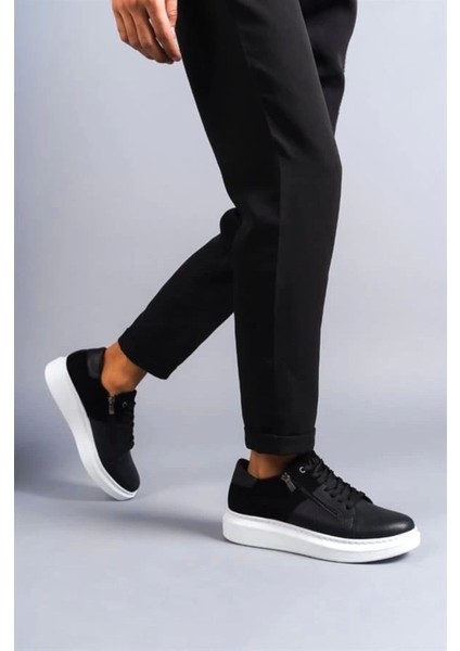 SLW155 Warrior Bağcıklı ve Fermuarlı Cilt Süet Erkek Günlük Sneaker Ayakkabı Bt Siyah fiyatları