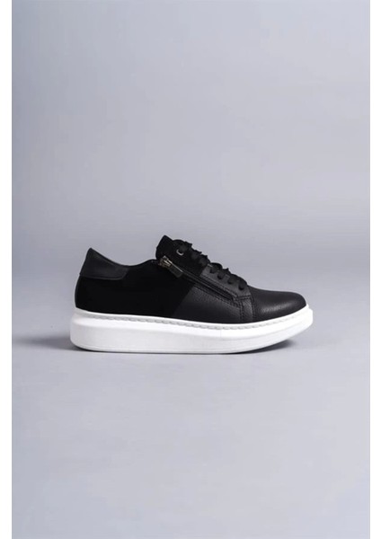 SLW155 Warrior Bağcıklı ve Fermuarlı Cilt Süet Erkek Günlük Sneaker Ayakkabı Bt Siyah fırsatları