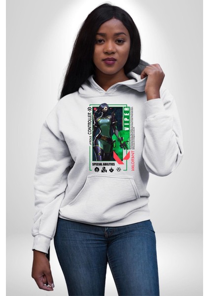 Viper Smoker Karakter Kadın Erkek Baskılı Üç Iplik Beyaz Kapüşonlu Hodie Sweatshirt fiyatları