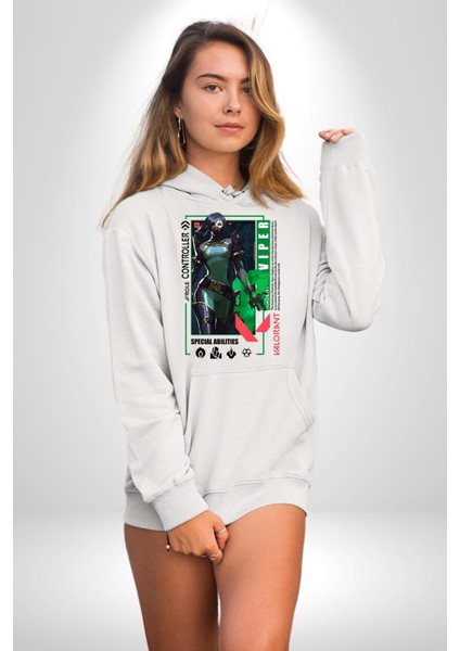 Viper Smoker Karakter Kadın Erkek Baskılı Üç Iplik Beyaz Kapüşonlu Hodie Sweatshirt fırsatları