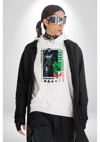 Viper Smoker Karakter Kadın Erkek Baskılı Üç Iplik Beyaz Kapüşonlu Hodie Sweatshirt indirimleri
