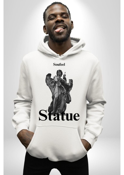 Yunan Heykeli Statue Kadın Erkek Baskılı Üç Iplik Beyaz Kapüşonlu Hodie Sweatshirt fiyatları