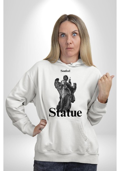 Yunan Heykeli Statue Kadın Erkek Baskılı Üç Iplik Beyaz Kapüşonlu Hodie Sweatshirt modelleri