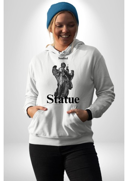Yunan Heykeli Statue Kadın Erkek Baskılı Üç Iplik Beyaz Kapüşonlu Hodie Sweatshirt indirimleri