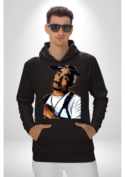 Tupac Rap Efsanesi Kadın Erkek Baskılı Üç Iplik Siyah Kapüşonlu Hodie Sweatshirt fiyatları