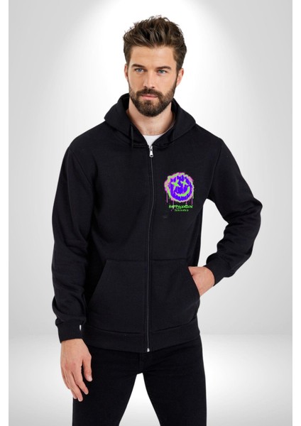 Mutlu Ulus Zehirlendi Sokak Tarzı Kadın Erkek Baskılı Fermuarlı Kapüşonlu Hırka Sweatshirt