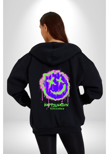 Mutlu Ulus Zehirlendi Sokak Tarzı Kadın Erkek Baskılı Fermuarlı Kapüşonlu Hırka Sweatshirt