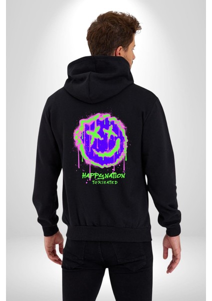 Mutlu Ulus Zehirlendi Sokak Tarzı Kadın Erkek Baskılı Fermuarlı Kapüşonlu Hırka Sweatshirt