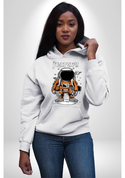 Uzay Basketbolcusu Astronot Kadın Erkek Baskılı Üç Iplik Beyaz Kapüşonlu Hodie Sweatshirt modelleri