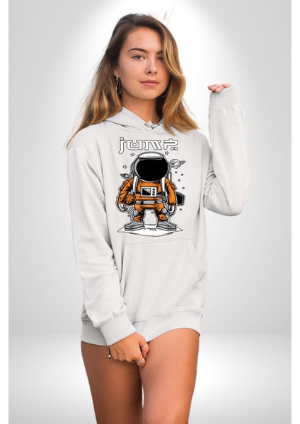 Uzay Basketbolcusu Astronot Kadın Erkek Baskılı Üç Iplik Beyaz Kapüşonlu Hodie Sweatshirt indirimleri