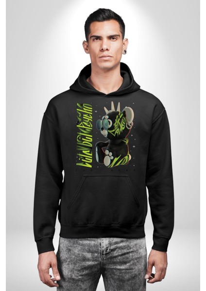 Tatlı Punk Oyuncak Ayı Kadın Erkek Baskılı Üç Iplik Siyah Kapüşonlu Hodie Sweatshirt fırsatları