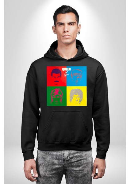 Queen Bohemian Rhapsody Efsane Rock Kadın Erkek Baskılı Üç Iplik Siyah Kapüşonlu Hodie Sweatshirt