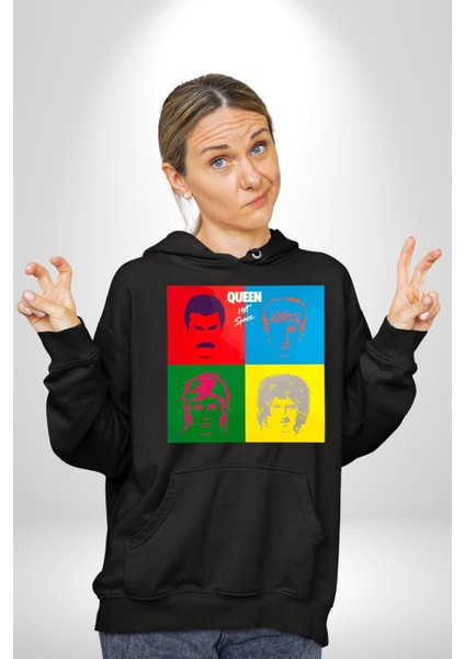 Queen Bohemian Rhapsody Efsane Rock Kadın Erkek Baskılı Üç Iplik Siyah Kapüşonlu Hodie Sweatshirt fırsatları