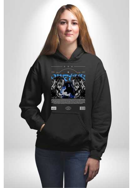 Uzay Karakteri Sokak Tarzı Kadın Erkek Baskılı Üç Iplik Siyah Kapüşonlu Hodie Sweatshirt fırsatları