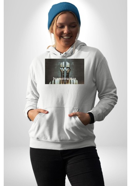 Yapı Bozun Techno Tarzı Kadın Erkek Baskılı Üç Iplik Beyaz Kapüşonlu Hodie Sweatshirt fiyatları