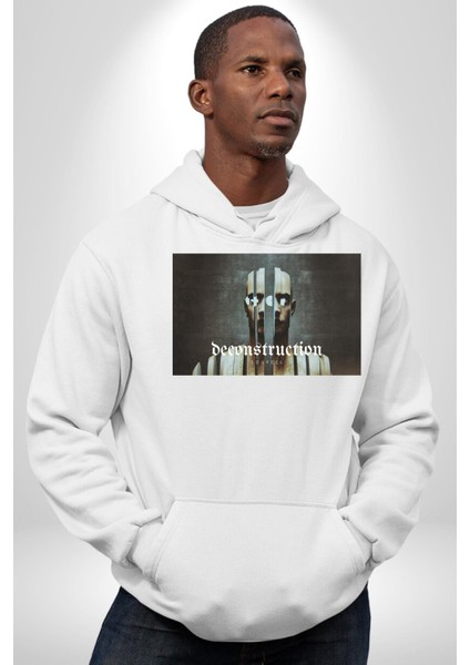 Yapı Bozun Techno Tarzı Kadın Erkek Baskılı Üç Iplik Beyaz Kapüşonlu Hodie Sweatshirt modelleri