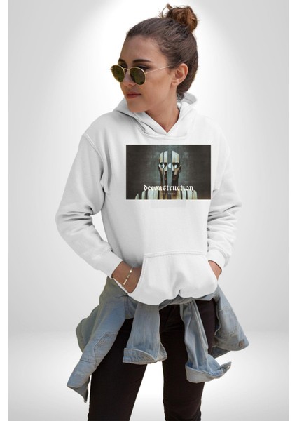 Yapı Bozun Techno Tarzı Kadın Erkek Baskılı Üç Iplik Beyaz Kapüşonlu Hodie Sweatshirt fırsatları