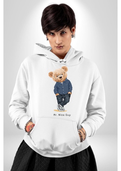 Bay Iyi Oyuncak Ayı Kadın Erkek Baskılı Üç Iplik Beyaz Kapüşonlu Hodie Sweatshirt modelleri