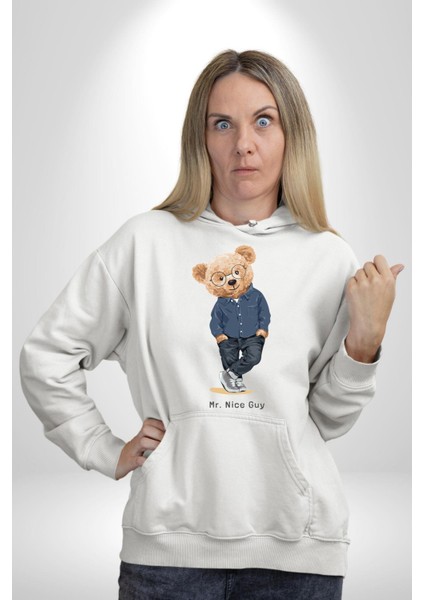 Bay Iyi Oyuncak Ayı Kadın Erkek Baskılı Üç Iplik Beyaz Kapüşonlu Hodie Sweatshirt indirimleri