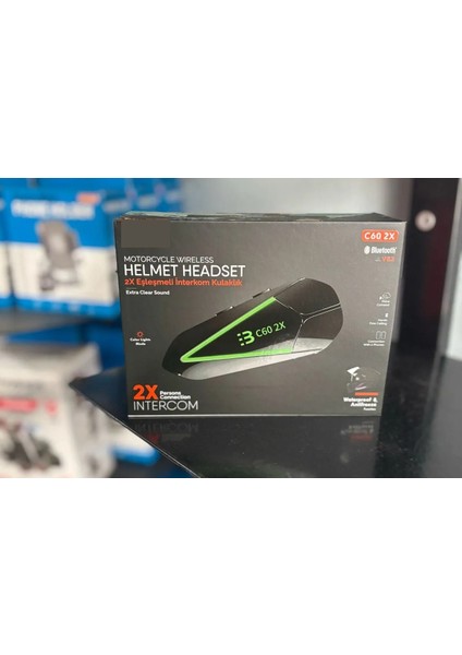 Motosiklet Kask Kulaklık C60 2x ,100METRE 2 Cihaz Bağlanabilme Özellikli Interkom LED Işıklı
