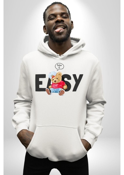 Boşver Oyuncak Ayı Kadın Erkek Baskılı Üç Iplik Beyaz Kapüşonlu Hodie Sweatshirt fiyatları