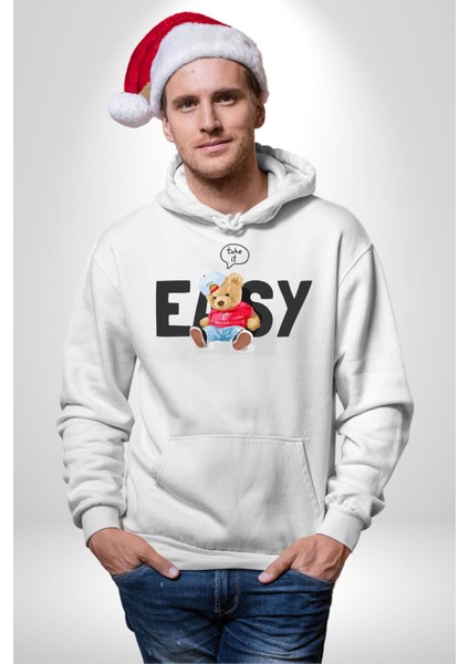 Boşver Oyuncak Ayı Kadın Erkek Baskılı Üç Iplik Beyaz Kapüşonlu Hodie Sweatshirt fırsatları