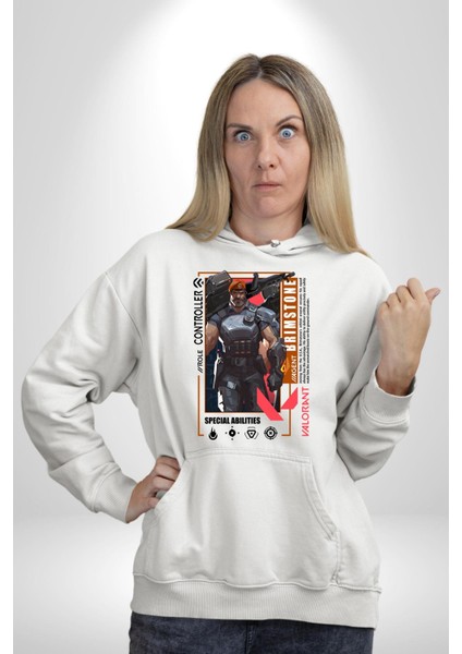 Brimstone Smoker Karakter Kadın Erkek Baskılı Üç Iplik Beyaz Kapüşonlu Hodie Sweatshirt