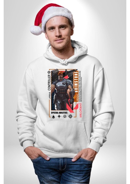 Brimstone Smoker Karakter Kadın Erkek Baskılı Üç Iplik Beyaz Kapüşonlu Hodie Sweatshirt fiyatları