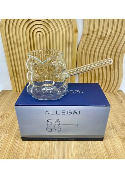 Cam Cezve Üzüm Desenlı Isıya Dayanıklı Borosilikat Cam Boncuk Stil Kulplu 400 ml Cam Cevze