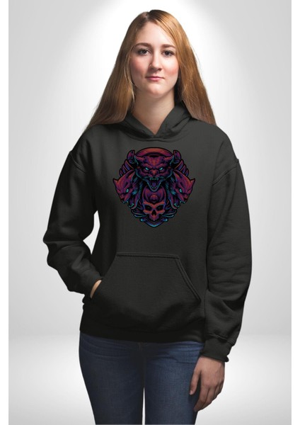 Kurukafa Kediler Kaplanlar Familyası Kadın Erkek Baskılı Üç Iplik Siyah Kapüşonlu Hodie Sweatshirt modelleri