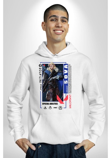Sova Öncü Karakter Kadın Erkek Baskılı Üç Iplik Beyaz Kapüşonlu Hodie Sweatshirt