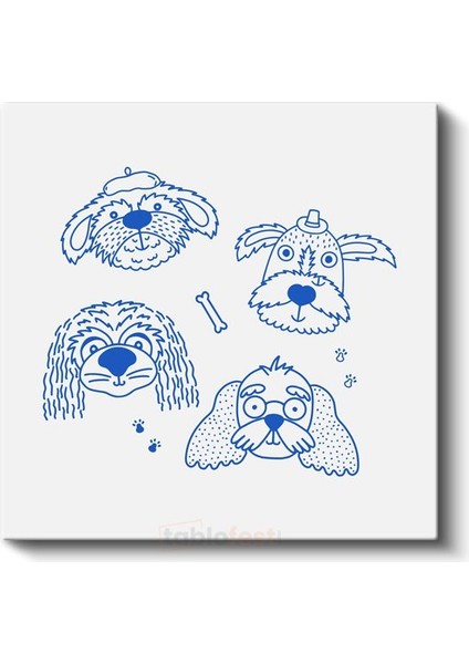 Mavi Dostlar - Sevimli Köpek Çizimleri Kanvas Tablo