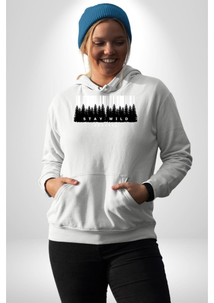 Vahşi Kal Karanlık Ormanlar Kadın Erkek Baskılı Üç Iplik Beyaz Kapüşonlu Hodie Sweatshirt fiyatları