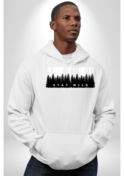 Vahşi Kal Karanlık Ormanlar Kadın Erkek Baskılı Üç Iplik Beyaz Kapüşonlu Hodie Sweatshirt modelleri