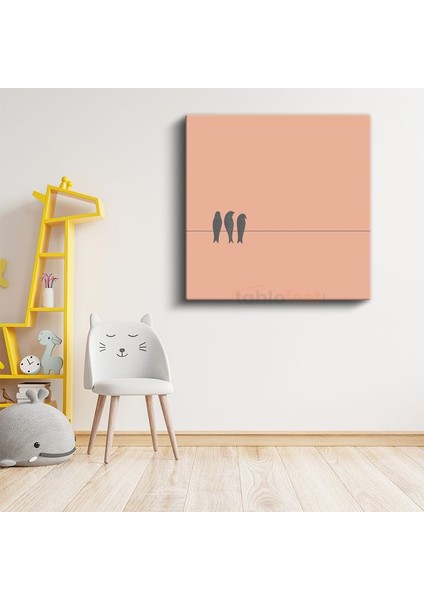 Kuş Dostlar - Minimalist Tel Üstünde Kuşlar Kanvas Tablo