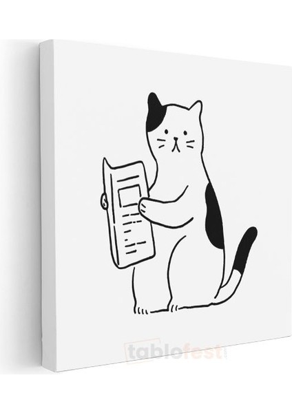 Kitap Okuyan Kedi - Meraklı Öğrenci Kanvas Tablo modelleri
