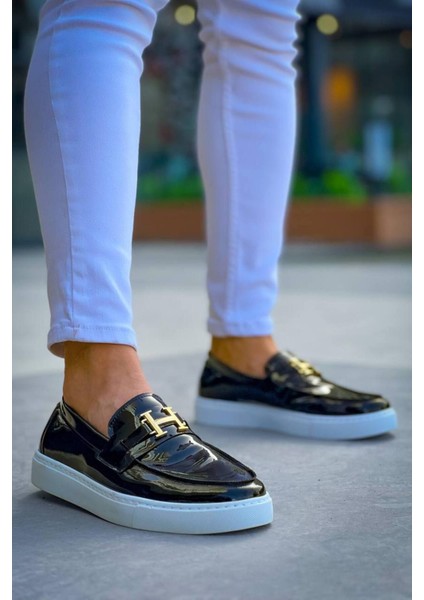 Erkek AYAKKABIKB-027 Kuback Bağcıksız Siyah Rugan H Günlük Erkek Ayakkabı